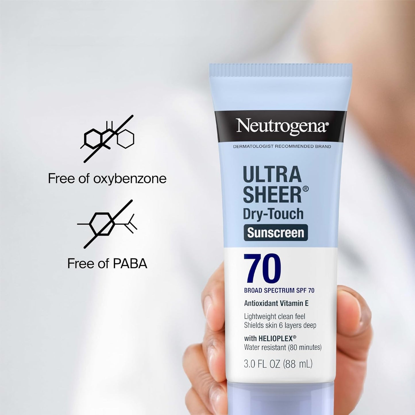 Neutrogena Ultra Sheer Dry-Touch Water Resistant and Non-Greasy Sunscreen Lotion with Broad Spectrum SPF 70, 3 Fl Oz (Pack of 1)