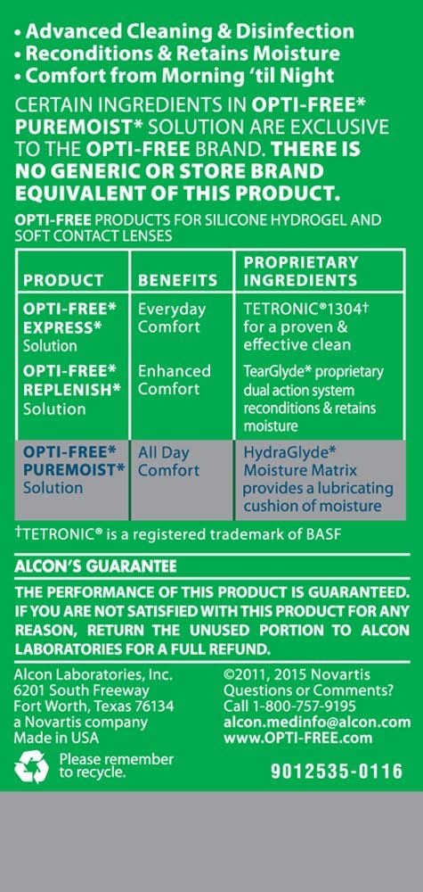 Opti-Free Puremoist Multi-Purpose Contact Lens Cleaning and Disinfecting Solution with Lens Case, 2 Fl Oz (Pack of 1)