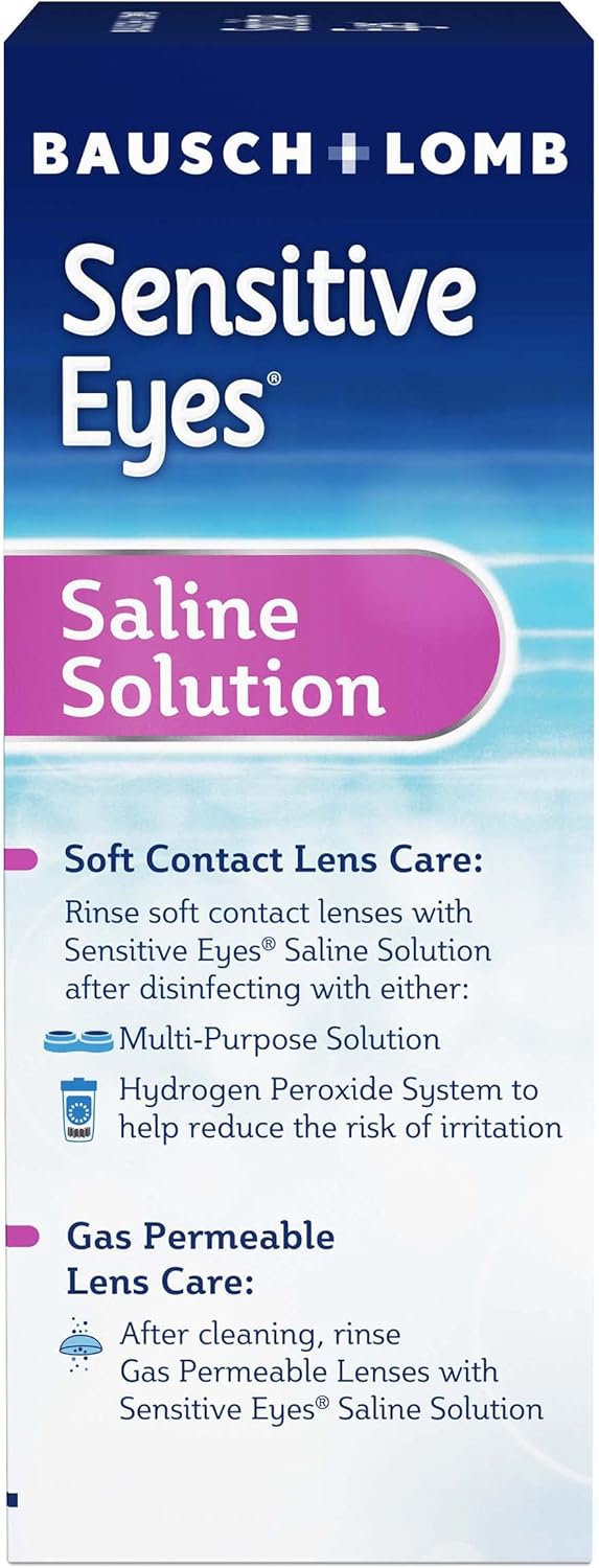 Bausch + Lomb Sensitive Eyes Saline Solution, Gentle Daily Rinse for Soft & Gas Permeable Contact Lenses, with Potassium, 12 Fl Oz (Pack of 2)