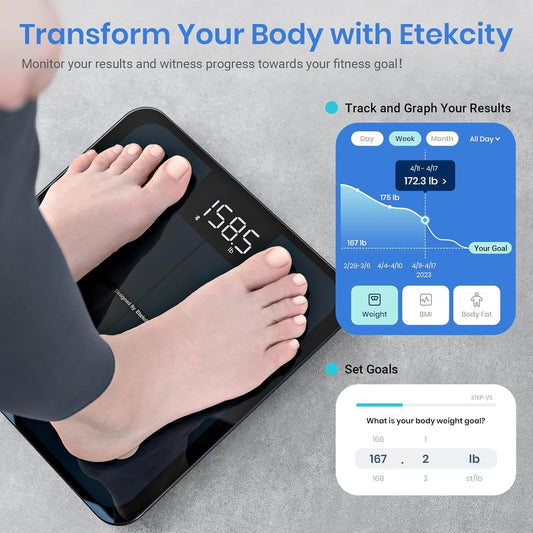 Etekcity Smart Scale for Body Weight FSA HSA Store Eligible, Bathroom Digital Weighing Scale with BMI, Body Fat, Muscle Mass, Accurate Bluetooth Home User Health Equipment Sync Apps - PuriLite