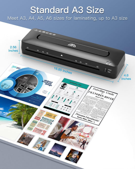 Laminator Machine A3 Laminating Machine - Laminator Machine 11x17, Cold Thermal Laminator with Cutter and Corner Rounder, 13 Inch Laminator Machine with Laminating Sheets for Home Office School - PuriLite