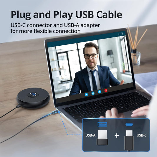 EMEET USB Speakerphone, M1A Zoom Certified AI Mics 360°Voice Pickup USB Type C-A Plug&Play Computer Speakers with Microphone, Fast Mute Noise Reduction Echo Cancellation for 5-8 People for Zoom Teams - PuriLite