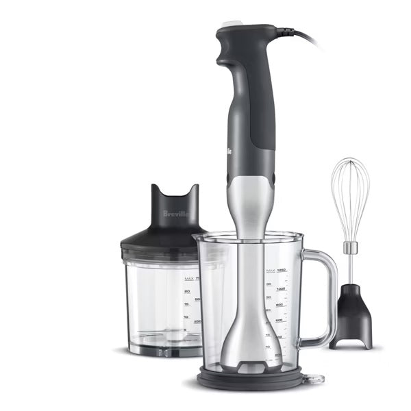 Breville Control Grip Immersion Blender: 15-Speed Handheld Mixer, Stainless Steel, Dishwasher-Safe Parts, 280W, Model BSB510XL
