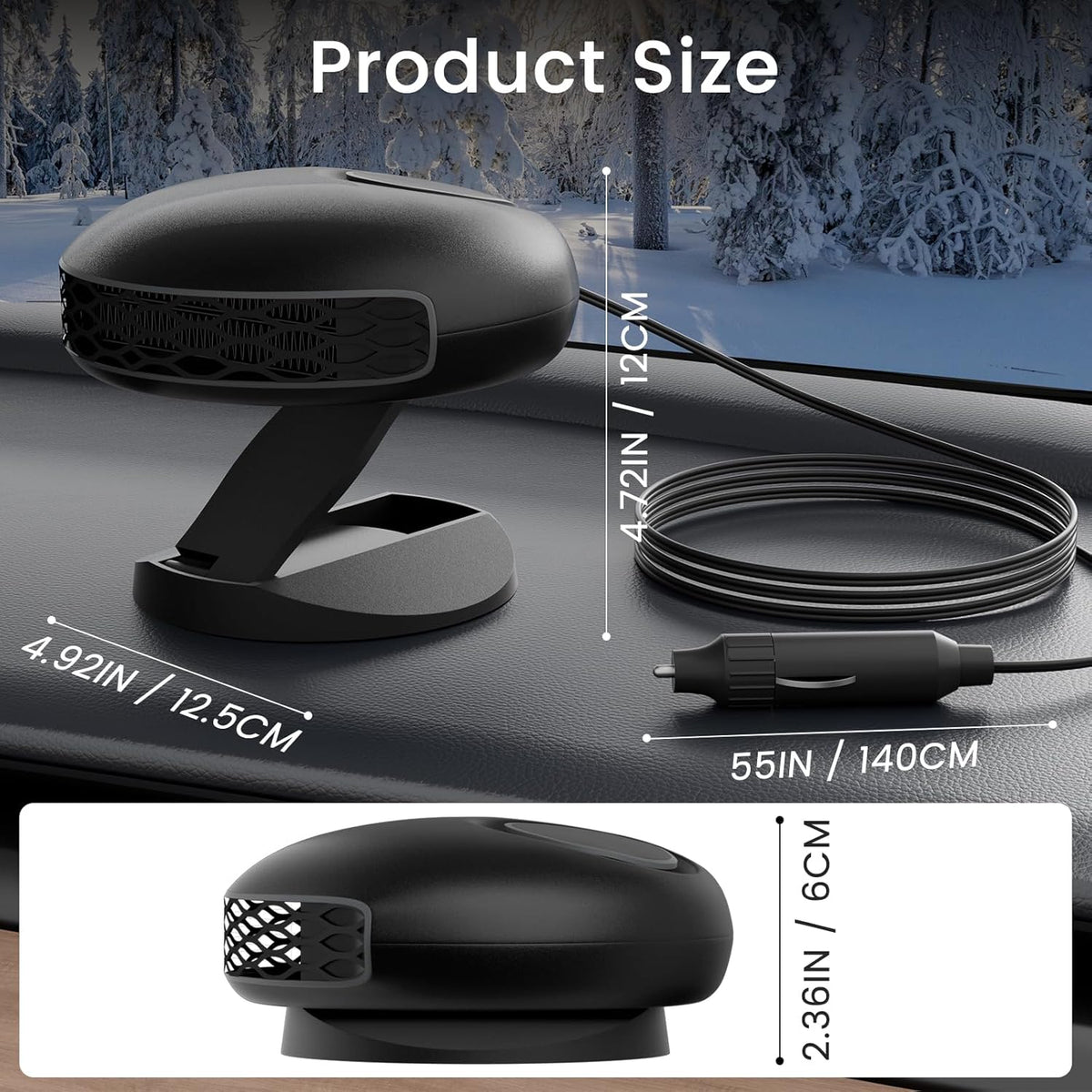 12V Car Heater – 150W Fast Heating Defroster Fan – 360° Rotatable Plug-In Heater Fan – Portable Windshield Defogger for Cars, Trucks & SUVs - PuriLite