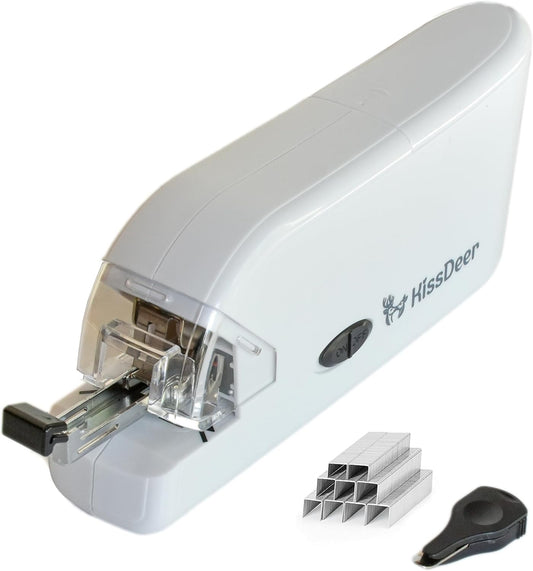 Kissdeer Electric Stapler with 1000 Staples & Staple Remover, Compact Palm-Sized Design, 20-Sheet Capacity, AC Adapter/Battery Powered, Ideal for School or Office Use, Fits No.10 Staples, White