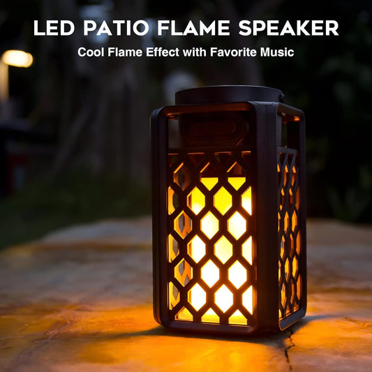 Outdoor Bluetooth Speaker with Flame Atmosphere, Waterproof Wireless LED Torch Lantern, Wall Mount/Stake/Hook, 10W Stereo Sound, Portable Camping and Patio Accessories - PuriLite