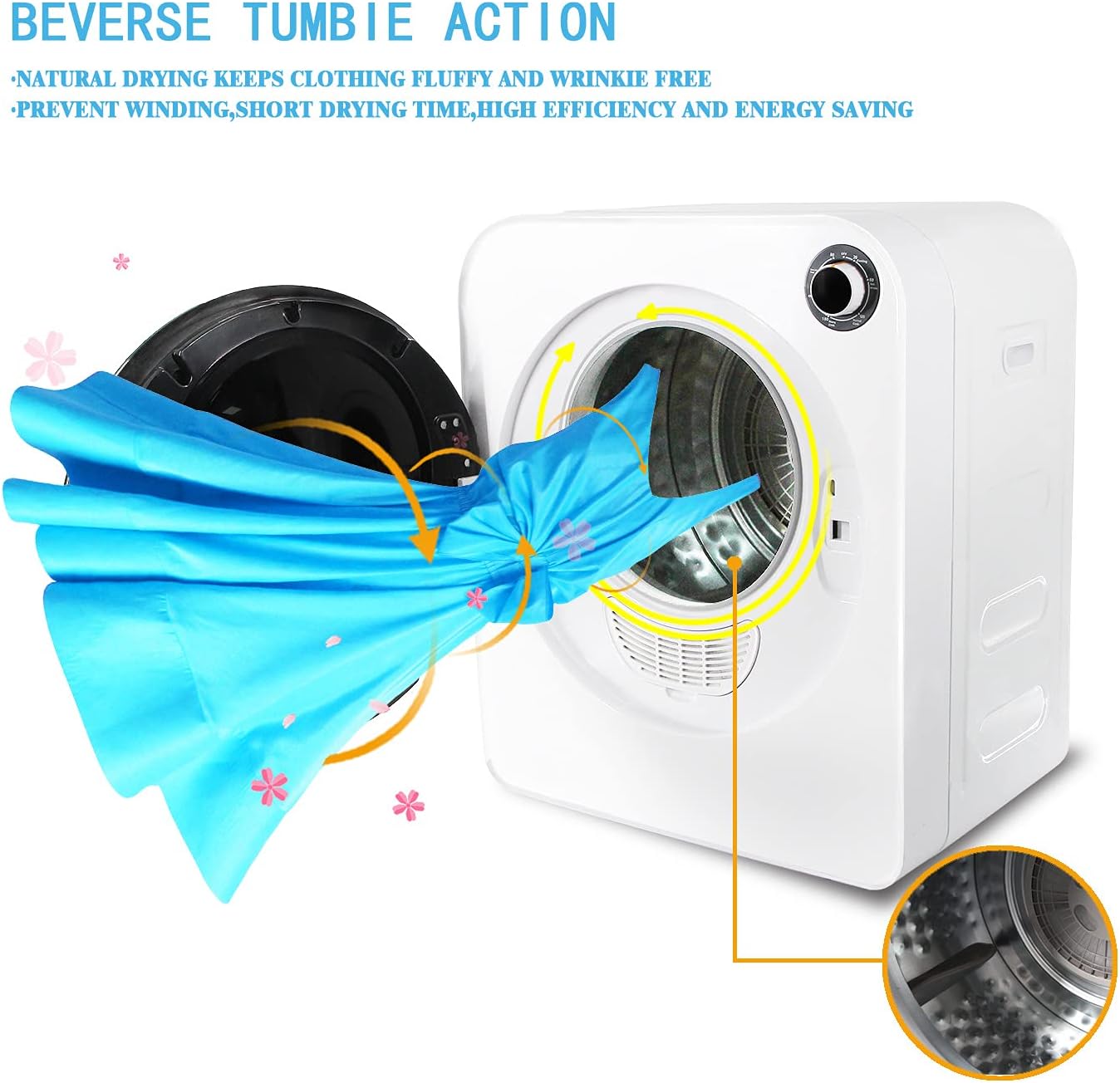 LINKLIFE Electric Portable Laundry Dryer - 11Lbs 2.6 cu.f Compact Stainless Steel Cylinder Clothes Dryer for Apartment dorms RVs