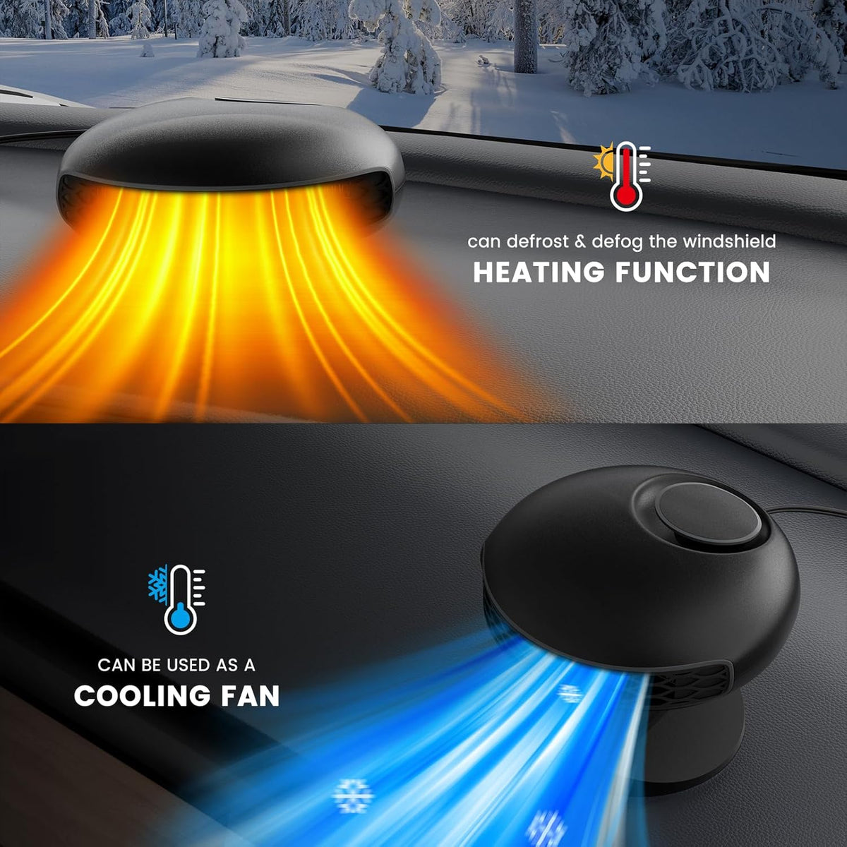 12V Car Heater – 150W Fast Heating Defroster Fan – 360° Rotatable Plug-In Heater Fan – Portable Windshield Defogger for Cars, Trucks & SUVs - PuriLite