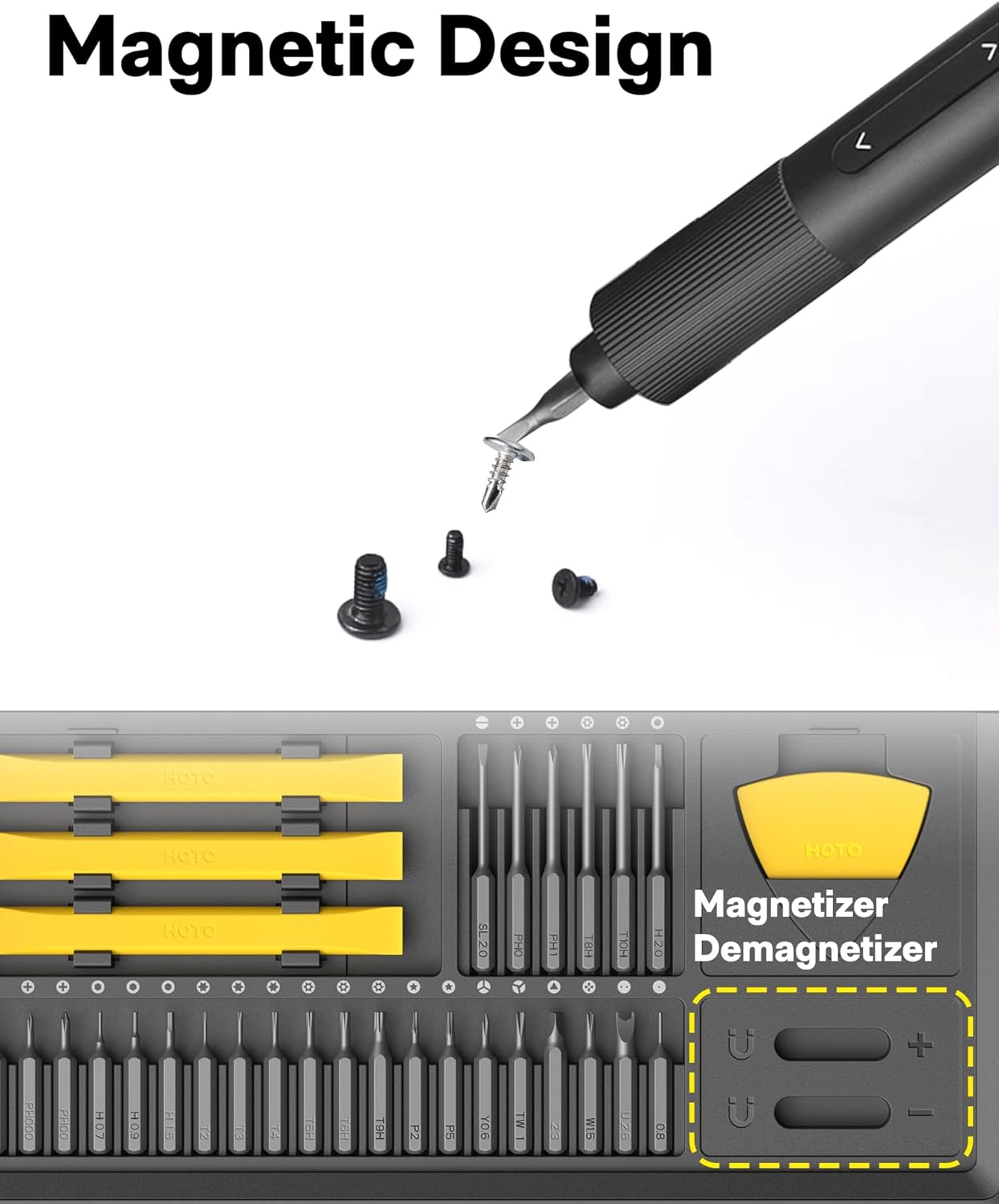 HOTO Electric Precision Screwdriver Kit, 46-in-1 Rechargeable Screwdriver Kit, Cordless Mini Power Screwdriver Kit with S2-Steel Bits, 2-Gears Torque, LED Light, Ideal for Phone/Glasses/Watch/Laptop
