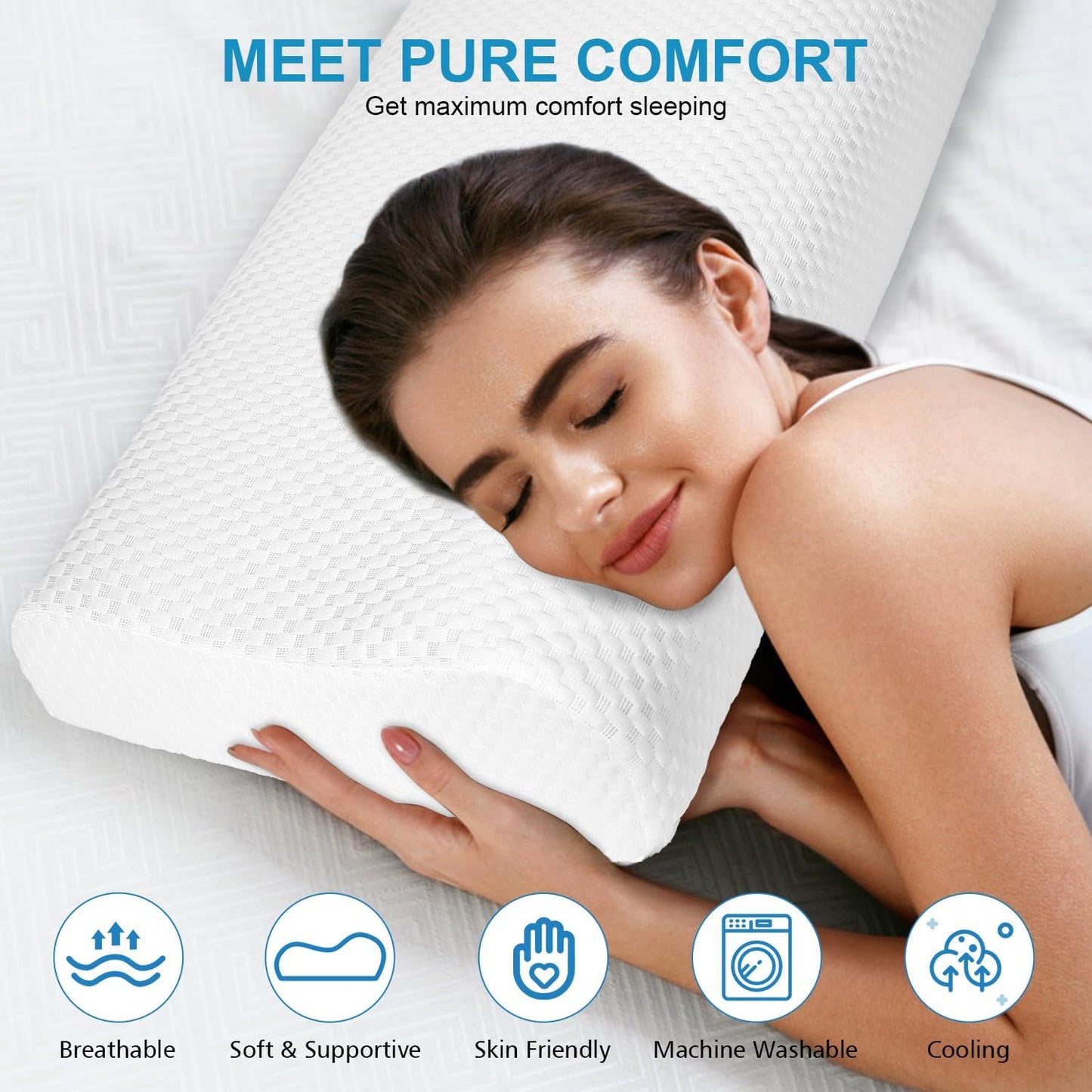Findigit Standard Memory Foam Pillow Bed Pillows for Sleeping Soft and Supportive Bed Pillow for Side, Stomach or Back Sleepers (White,23.6''x13.7'')