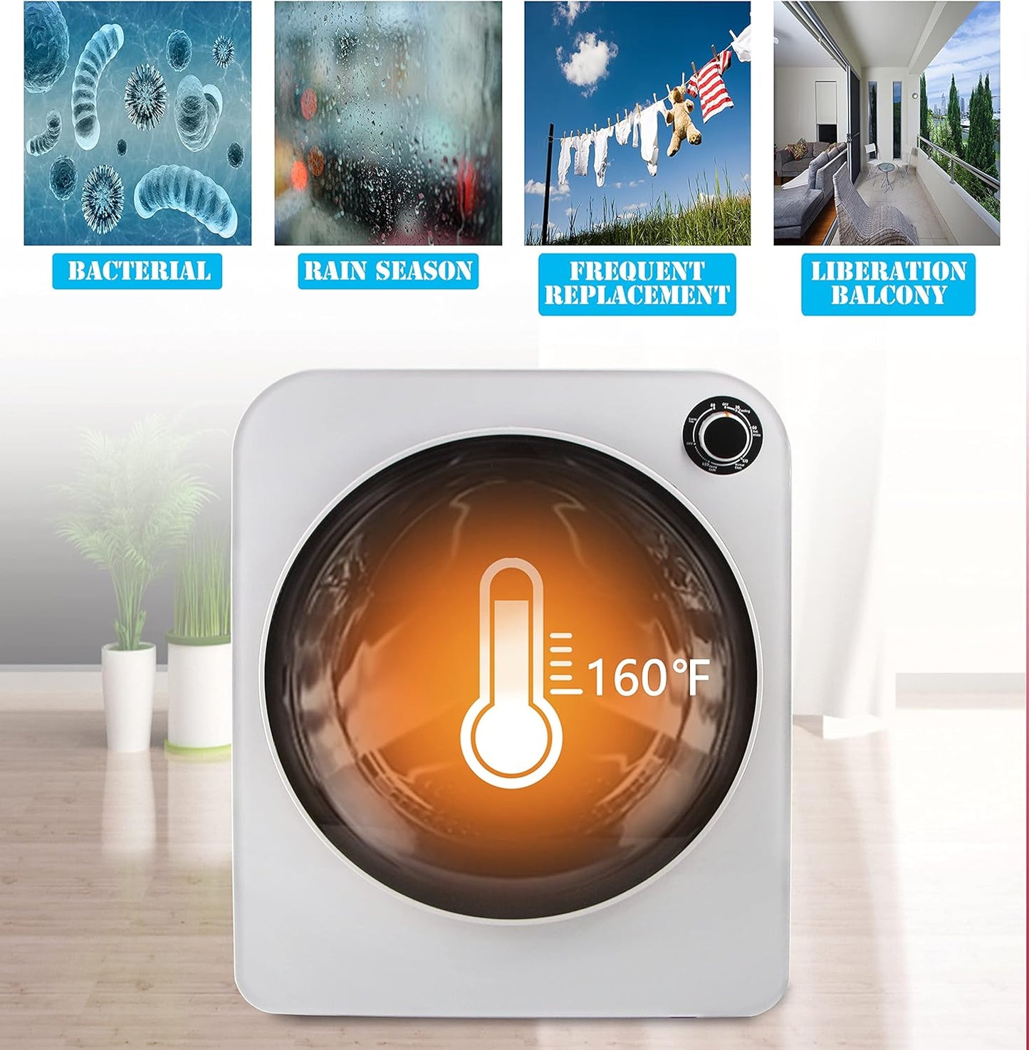 LINKLIFE Electric Portable Laundry Dryer - 11Lbs 2.6 cu.f Compact Stainless Steel Cylinder Clothes Dryer for Apartment dorms RVs