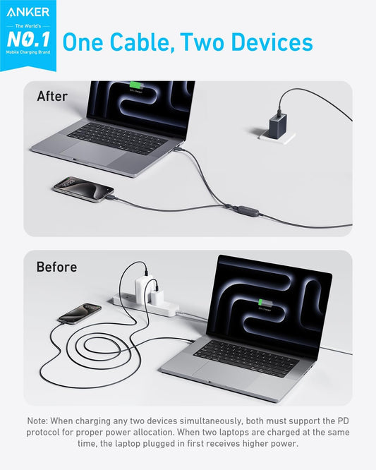 Anker USB C Cable,4 ft 2-in-1 USB C to USB C Cable 140W Max,Fast Charging for iPhone 16/16 Pro/16 Pro Max/16 Plus/15 Series,Galaxy S24,MacBook Air/Pro,Lenovo,iPad,and More (USB 2.0,Braided,Black) - PuriLite