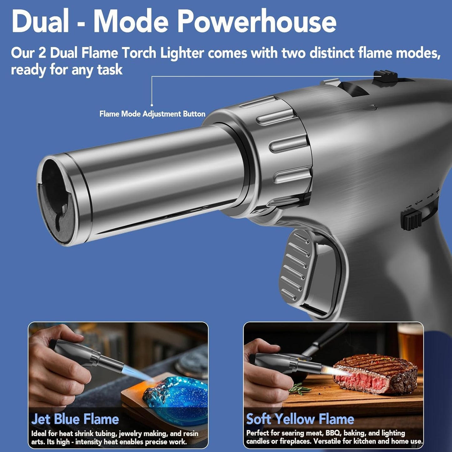 Sondiko Butane Dual Adjustable Flame Size Butane Torch Lighter, Mini Blow Torch, Refillable Kitchen Torch with Continuous Flame Lock for Creme Brulee, Cooking