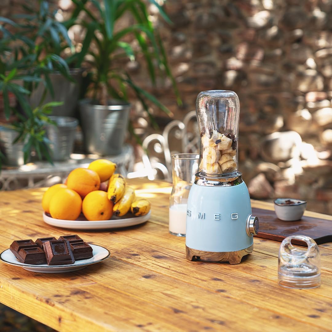 Smeg 50's Retro Style Personal Blender, 2 To-Go Bottles, 2 Speeds, 20 Oz, Compact Size, Pastel Blue, PBF01PBUS