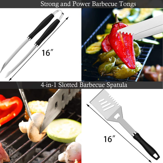 ROMANTICIST 26pcs Grilling Accessories Kit for Men Women, Stainless Steel Heavy Duty BBQ Tools with Glove and Corkscrew, Grill Utensils Set in Portable Canvas Bag for Outdoor,Camping,Backyard,Black - PuriLite