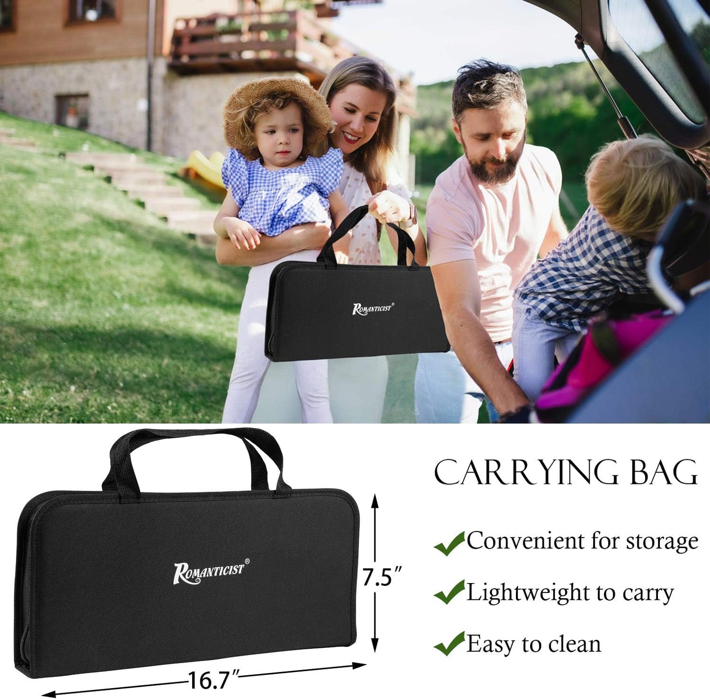 ROMANTICIST 26pcs Grilling Accessories Kit for Men Women, Stainless Steel Heavy Duty BBQ Tools with Glove and Corkscrew, Grill Utensils Set in Portable Canvas Bag for Outdoor,Camping,Backyard,Black - PuriLite