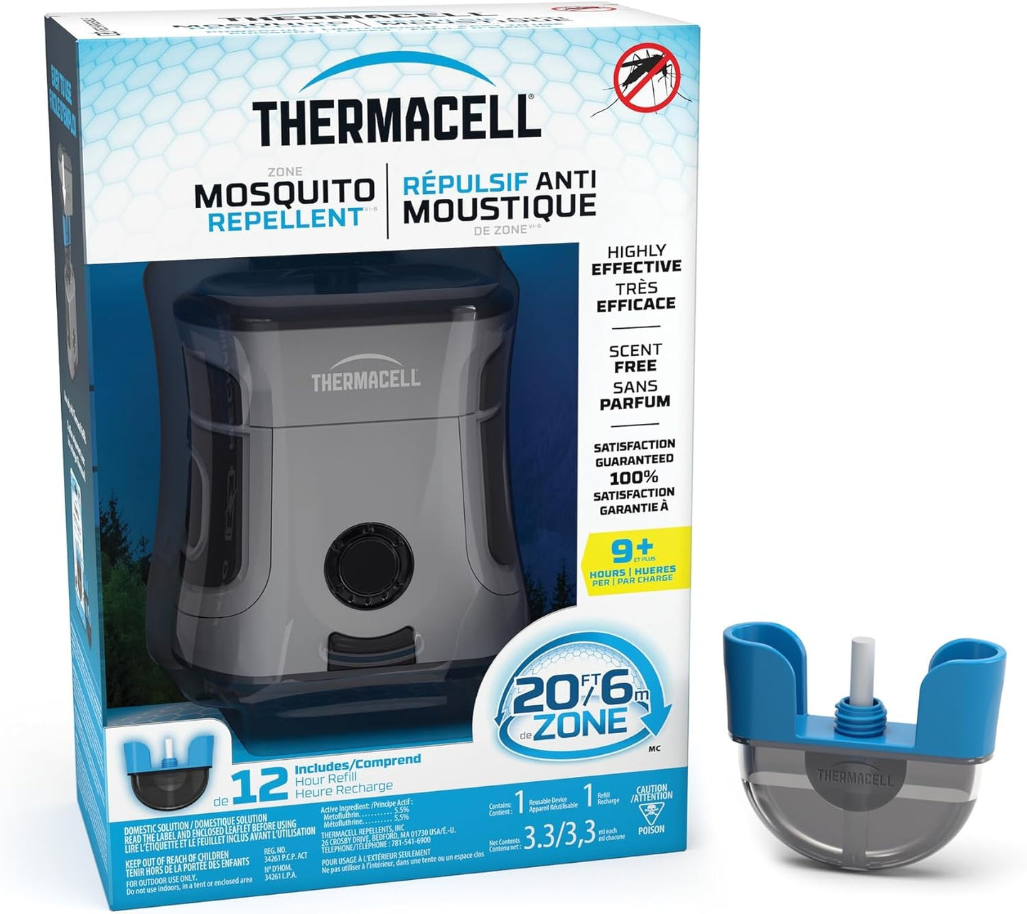 Thermacell Mosquito Repellent Rechargeable Adventure EX-Series EX90; Patio Shield with 9-Hour Battery, Includes 12-Hour Refill, Rubber Armor & Carabiner; Scent Free Bug Spray Alternative