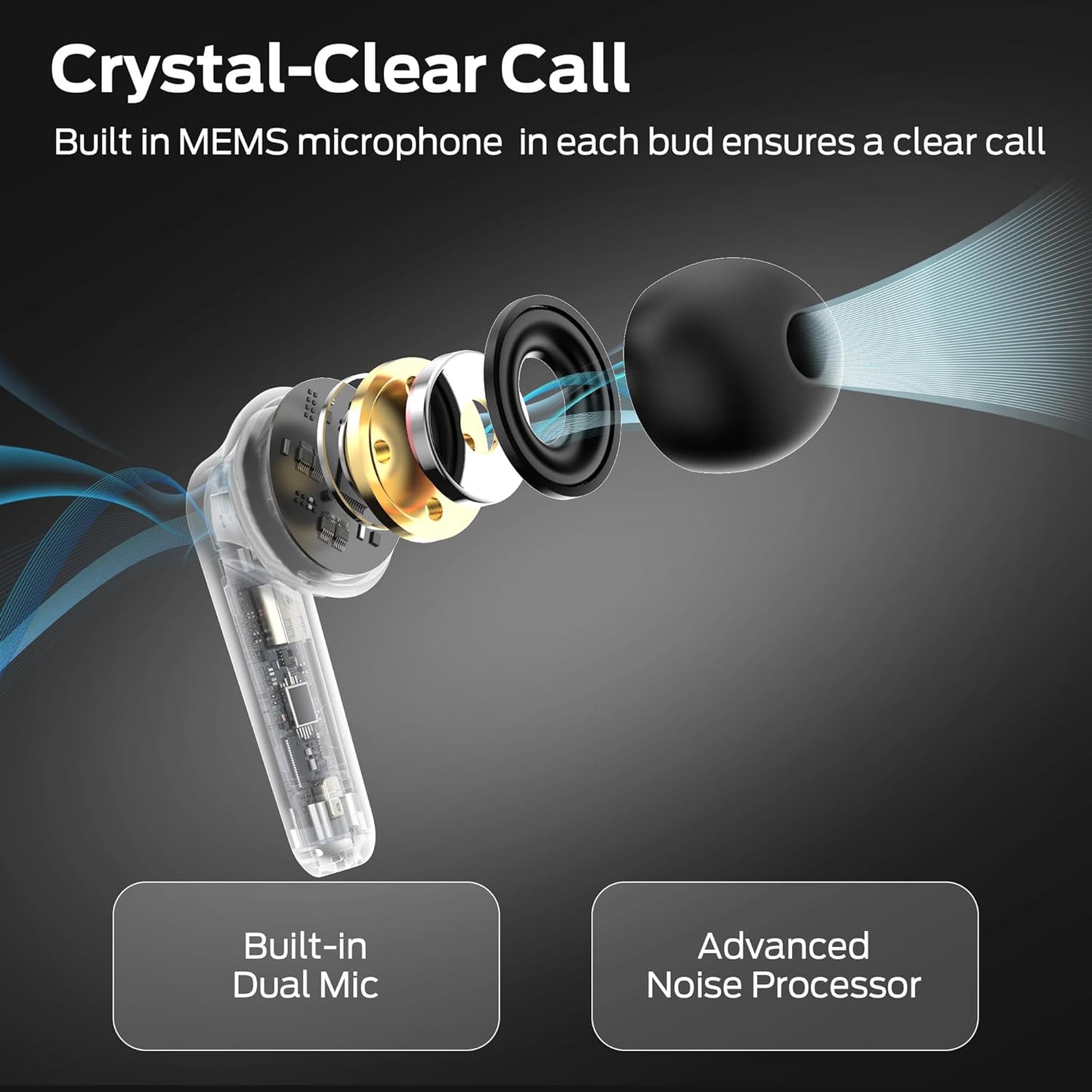 Monster N-Lite 203 AirLinks Wireless Earbuds, Bluetooth Headphones with HiFi Stereo, Wireless Earphones with HD Clear Call, 30H Playback, Touch Control, IPX6 Waterproof in-Ear Earbuds, Black
