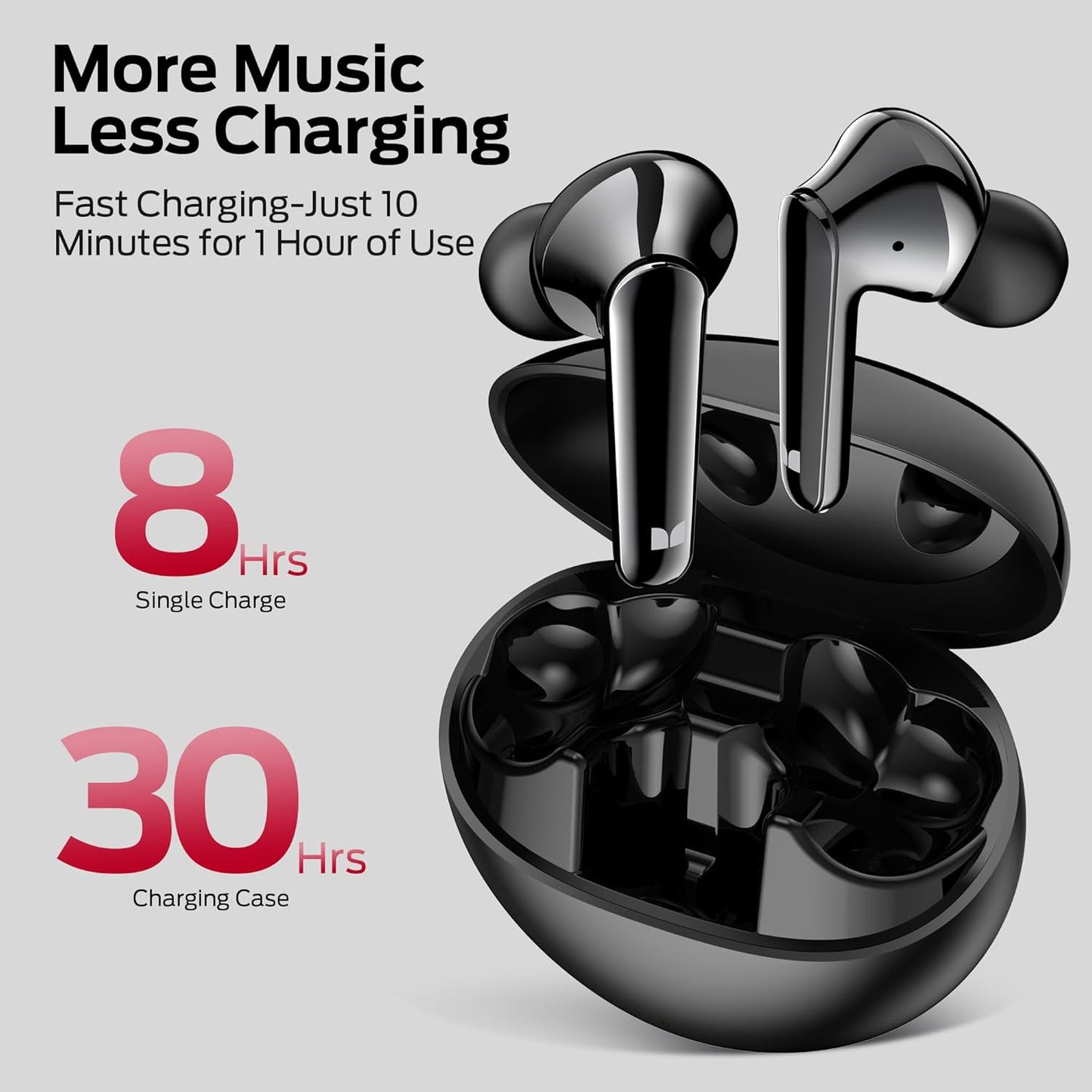 Monster N-Lite 203 AirLinks Wireless Earbuds, Bluetooth Headphones with HiFi Stereo, Wireless Earphones with HD Clear Call, 30H Playback, Touch Control, IPX6 Waterproof in-Ear Earbuds, Black