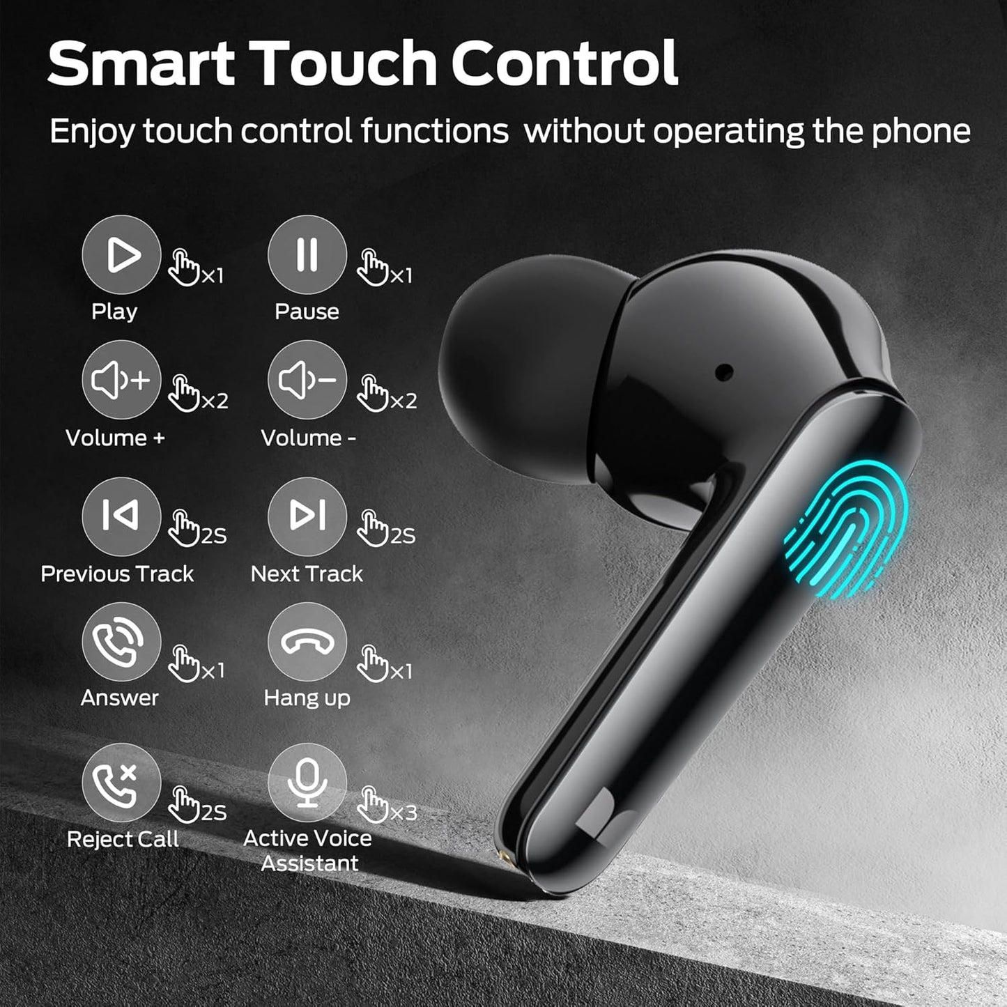 Monster N-Lite 203 AirLinks Wireless Earbuds, Bluetooth Headphones with HiFi Stereo, Wireless Earphones with HD Clear Call, 30H Playback, Touch Control, IPX6 Waterproof in-Ear Earbuds, Black