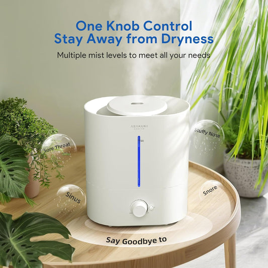 ASAKUKI Humidifiers for Bedroom Large Room, 4L Top Fill Cool Mist Air Humidifier for Plants Baby, 40H Runtime, Essential Oil Diffuser, Night Light, Auto Shut Off, Easy Clean - PuriLite