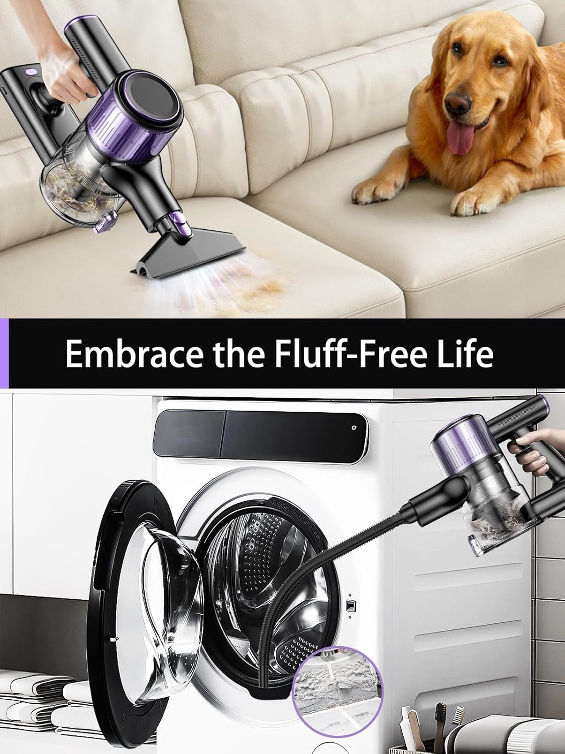 Cordless Vacuum Cleaner, 10-in-1 Vacuum Cleaners for Home, 28.75 in Hose, Rechargeable Battery Stick Vacuums, Green LED Light, Anti-Tangle,Wireless Vacuum for Carpet Tile Pet Hair