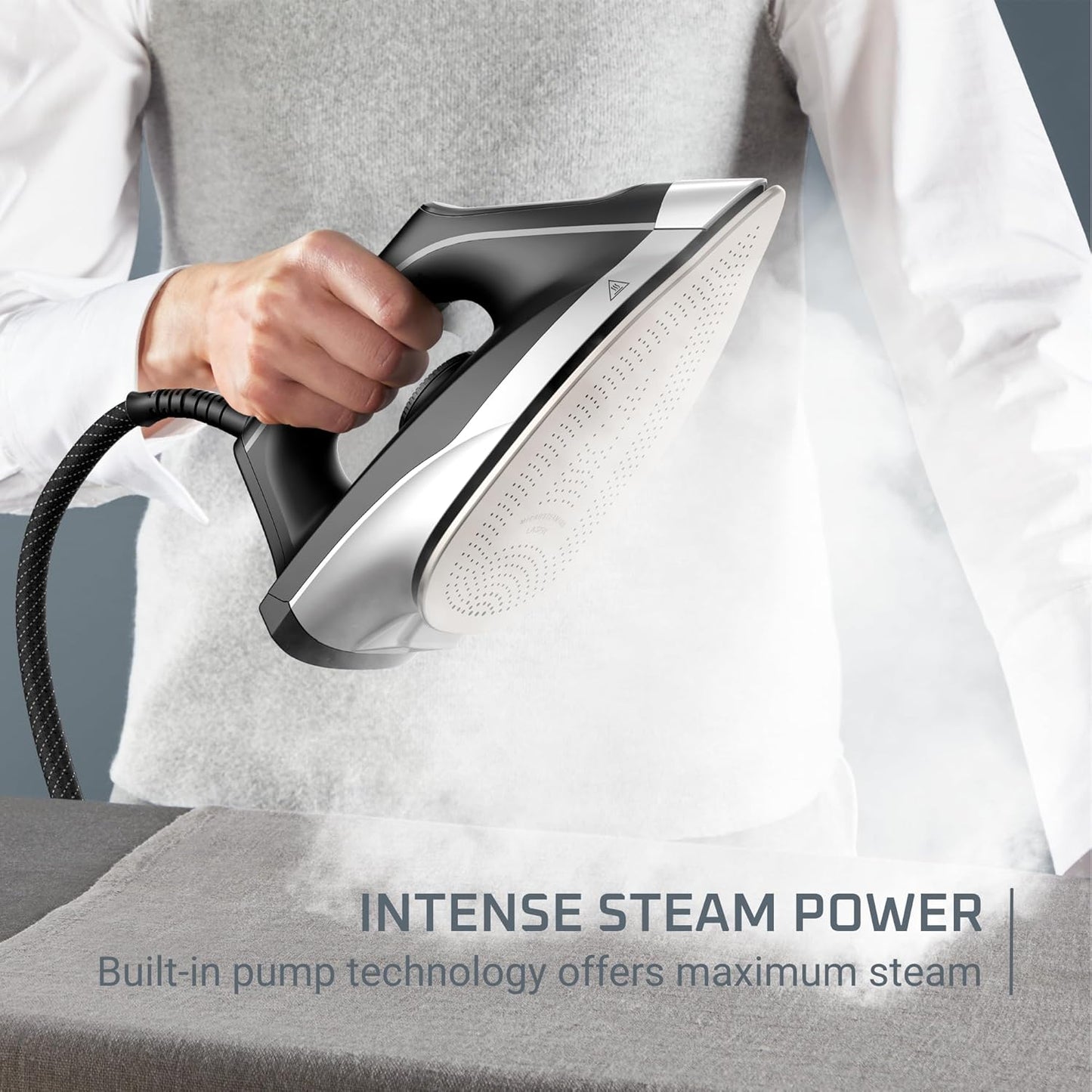Rowenta, Iron, Pro Master Steam, Steamer for clothes, High Pressure Professional Steam Station, Stainless Steel Soleplate 57 oz, 400 microsteam holes, Built-In Pump, 1750 watts, Black Green, VR8338