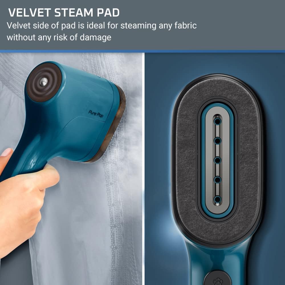 Rowenta Pure Pop DR2020, Handheld Steamer for Clothes 1.5 Pounds 15 Second Heatup, 2.3 Ounce Capacity 1150 Watts, Portable, Garment Steamer, With Lint Remover, Blue, Spring cleaning