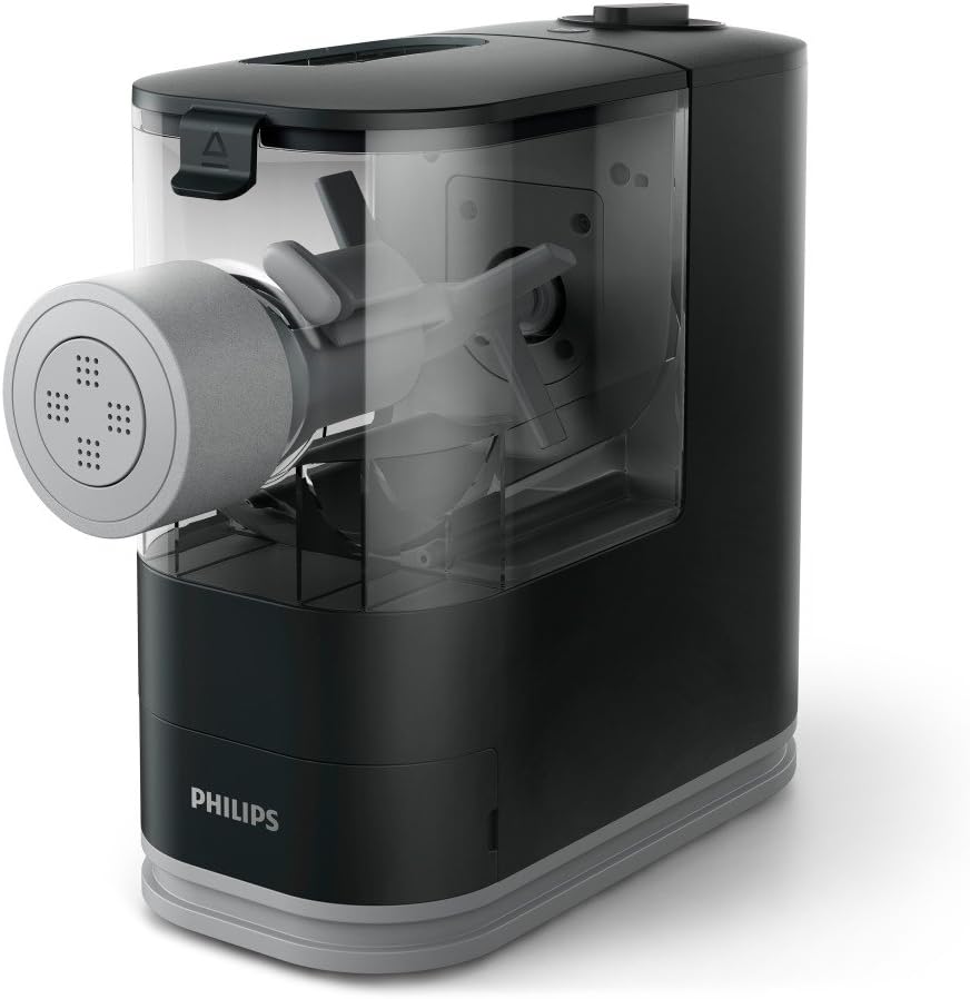 Philips Kitchen Appliances Compact Pasta and Noodle Maker, Viva Collection, Comes with 3 Default Classic Pasta Shaping Discs, Fully Automatic, Recipe Book, Small, Black (HR2371/05) - PuriLite