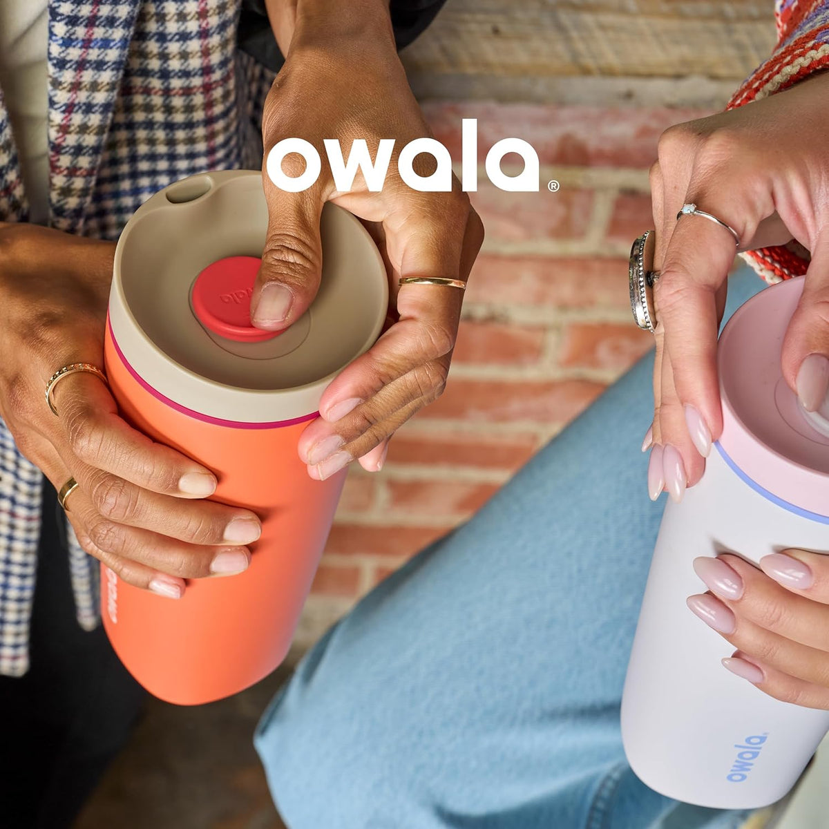 Owala SmoothSip Slider Insulated Stainless Steel Coffee Tumbler, Reusable Iced Coffee Cup, Hot Coffee Travel Mug, BPA Free 12 oz, Pucker Up - PuriLite