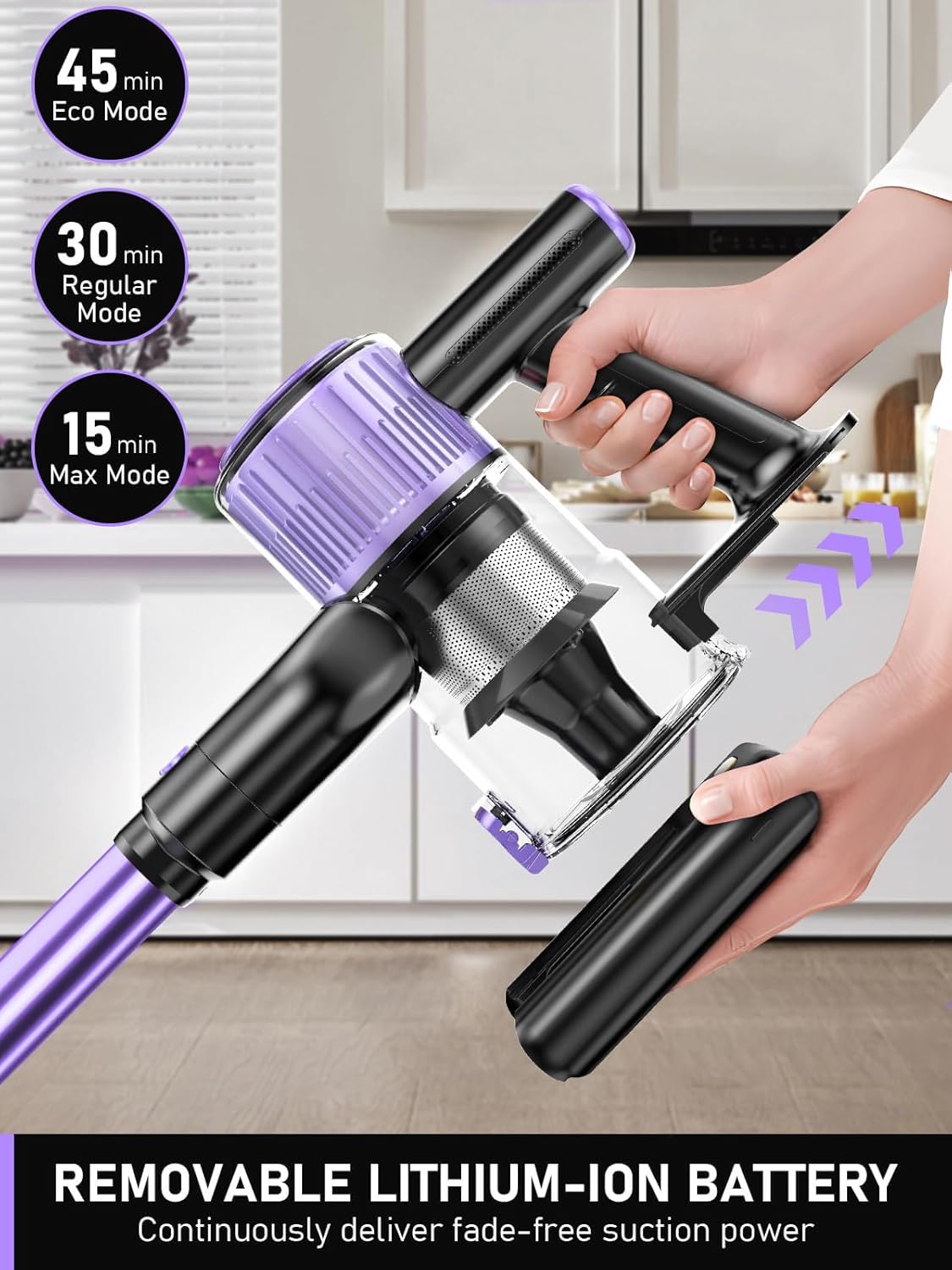 Cordless Vacuum Cleaner, 10-in-1 Vacuum Cleaners for Home, 28.75 in Hose, Rechargeable Battery Stick Vacuums, Green LED Light, Anti-Tangle,Wireless Vacuum for Carpet Tile Pet Hair