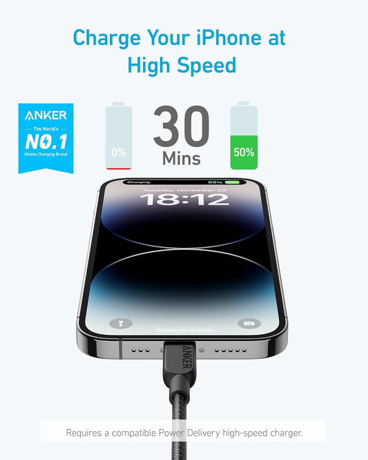 Anker 310 USB C to Lightning Cable(6FT,2Pack, Black), MFi Certified for iPhone 14 Series, and More(Charger Not Included) - PuriLite