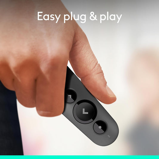 Logitech R500s Laser Presentation Remote Clicker with Dual Connectivity Bluetooth or USB for Powerpoint, Keynote, Google Slides, Wireless Presenter - Black (Class 1 Laser) - PuriLite