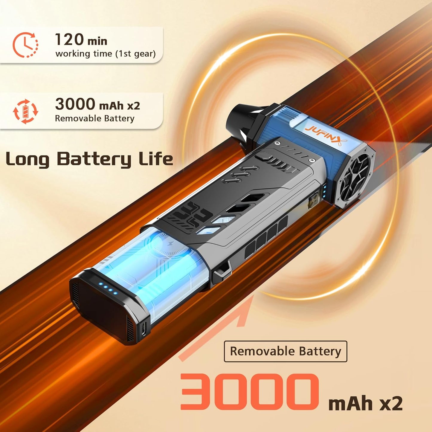JUFINX Air Duster -250000RPM Electeic Air Duster, Replaceable Batteries 2pcs,Long Life Cordless mini Blower, 3-Gear Adjustable- Cordless air Duster for Keyboard,PCs,Outdoors,Leaves,Car Cleaning 