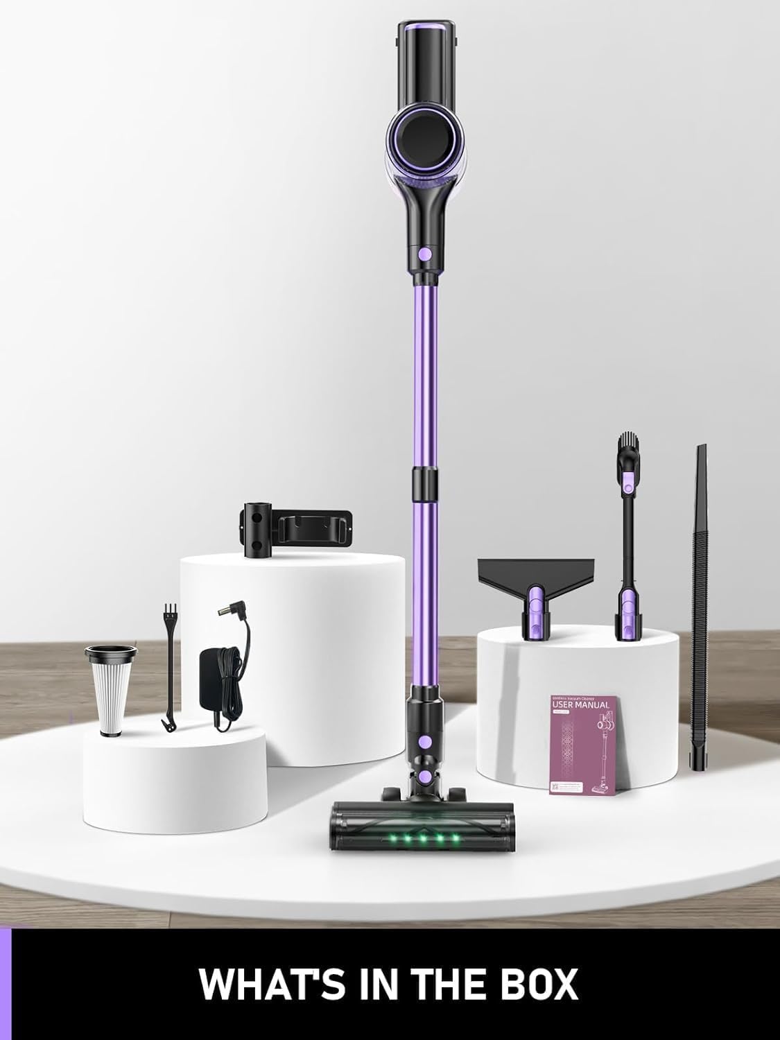 Cordless Vacuum Cleaner, 10-in-1 Vacuum Cleaners for Home, 28.75 in Hose, Rechargeable Battery Stick Vacuums, Green LED Light, Anti-Tangle,Wireless Vacuum for Carpet Tile Pet Hair