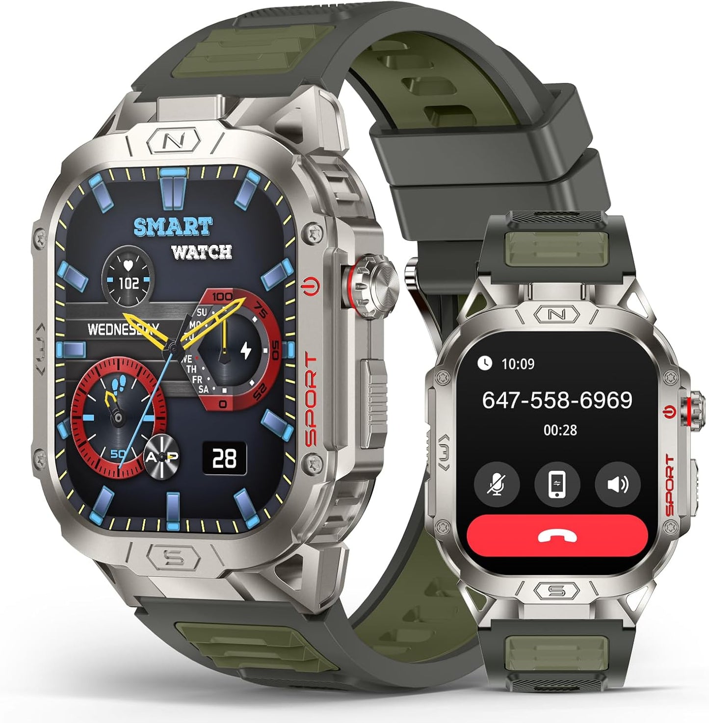 SOUYIE Smart Watch for Men with LED Flashlight, 2.02" HD Display Rugged Outdoor Sport Smartwatch with Compass/Altimeter/Barometer, Waterproof Fitness Tracker, Heart Rate Sleep Monitor for iOS Android