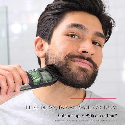 Remington MB6850 Vacuum Stubble and Beard Trimmer, Lithium Power and Adjustable Length Comb w/ 13 Length Settings (2-18mm), Black - PuriLite