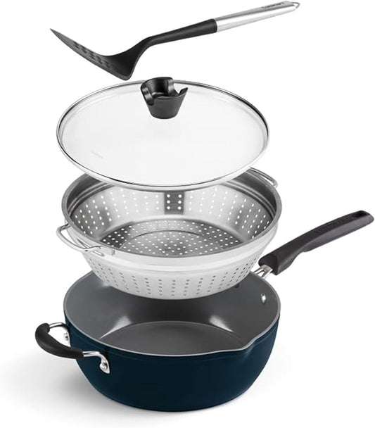 Cuisinart Multi-Purpose Non-Stick Pan, Includes 4.5 Qt. Pan w/Cover, Steamer, Slotted Turner (PP4-26NVC) - PuriLite