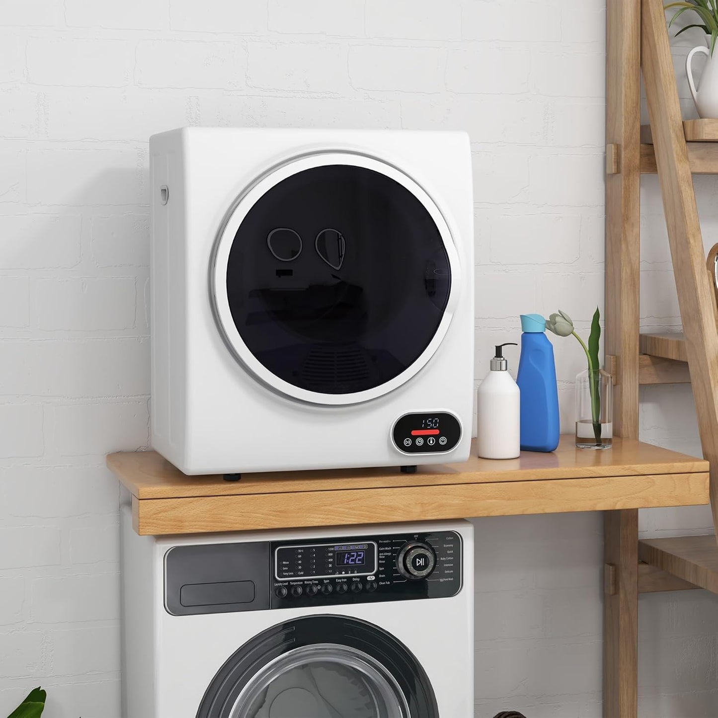 HOMCOM 850W 9lbs Electric Portable Compact Laundry Clothes Dryer, 1.5 cu.ft Portable Tumble Dryer with Stainless Steel Drum, for Apartment, Home, White