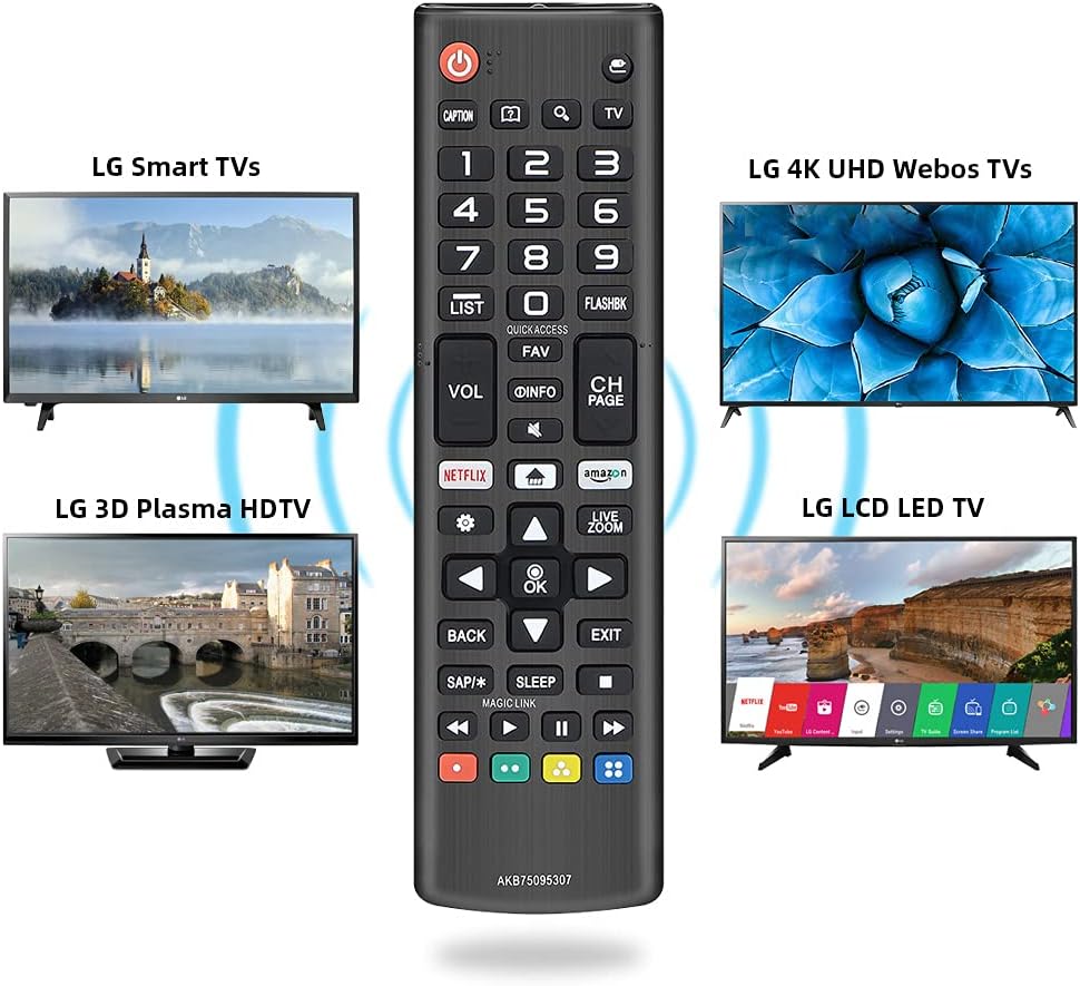 Universal Replacement for All LG Remote Control Smart TV OLED LCD LED HDTV 3D 4K Smart TVs AKB75095307 32LJ550B 43UJ6300 55LJ5500 55UJ6050 with Netflix Amazon Shortcut Buttons AKB75375604 AKB74915305