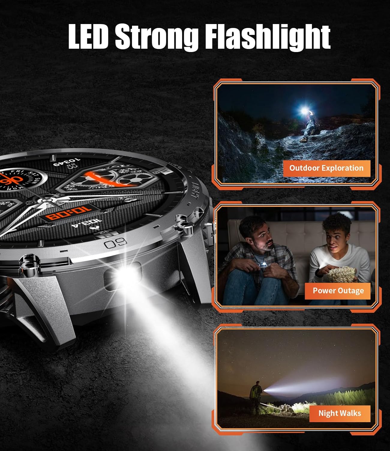 Smartwatch for Men with Bluetooth Call/LED Flashlight, 1.75" HD Amoled Fitness Tracker with 30 Days Battery/120+ Sports Modes, IP68 Waterproof Military Smart Watch for Android iOS, Black