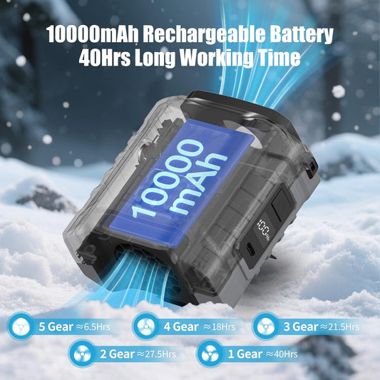 10000mAh Portable Waist Fan, Personal Fan with 5 Speeds, Clip on Wearable Belt Fan Rechargeable Battery Operated, Neck Fan Hanging, 40H Shirt Fan Cooling for Outdoor Travel Camping (Gray)