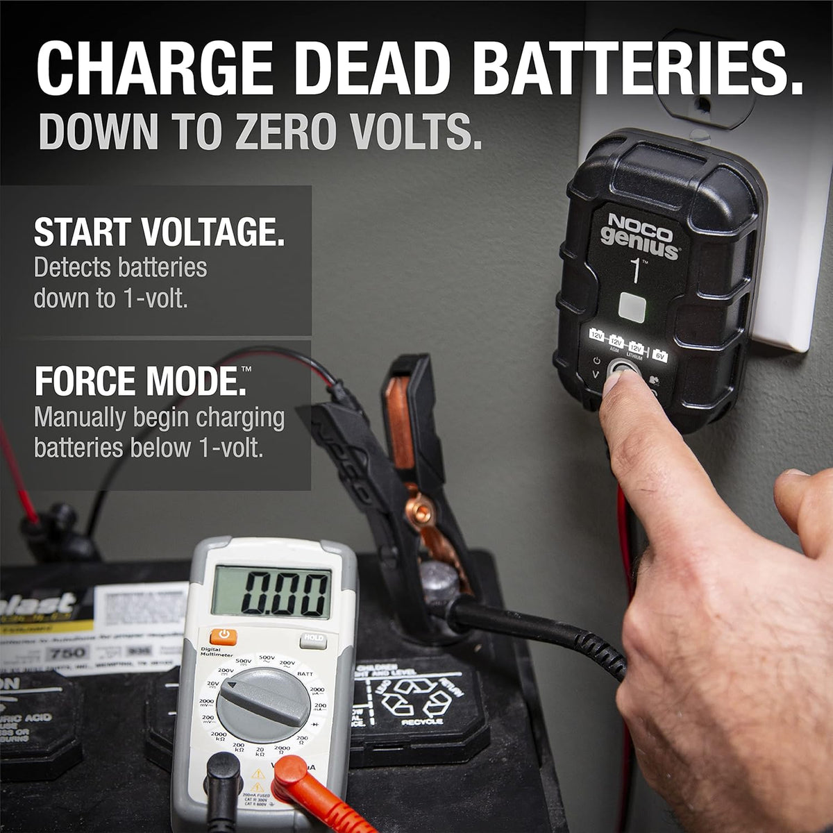 NOCO GENIUS1 1A Smart Battery Charger 6V/12V – Automatic Trickle Charger & Maintainer – Desulfator with Temperature Compensation & Overcharge Protection - PuriLite