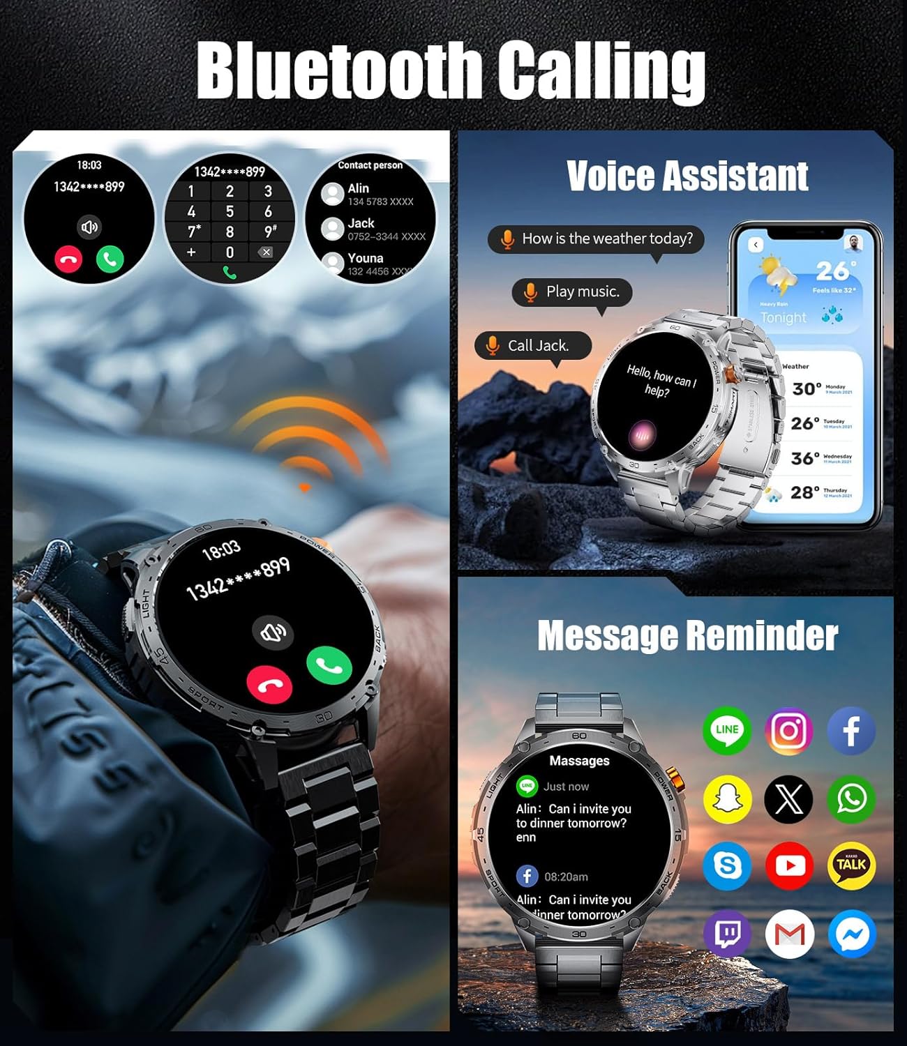 Smartwatch for Men with Bluetooth Call/LED Flashlight, 1.75" HD Amoled Fitness Tracker with 30 Days Battery/120+ Sports Modes, IP68 Waterproof Military Smart Watch for Android iOS, Black