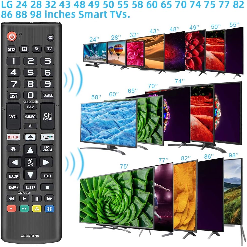 Universal Replacement for All LG Remote Control Smart TV OLED LCD LED HDTV 3D 4K Smart TVs AKB75095307 32LJ550B 43UJ6300 55LJ5500 55UJ6050 with Netflix Amazon Shortcut Buttons AKB75375604 AKB74915305