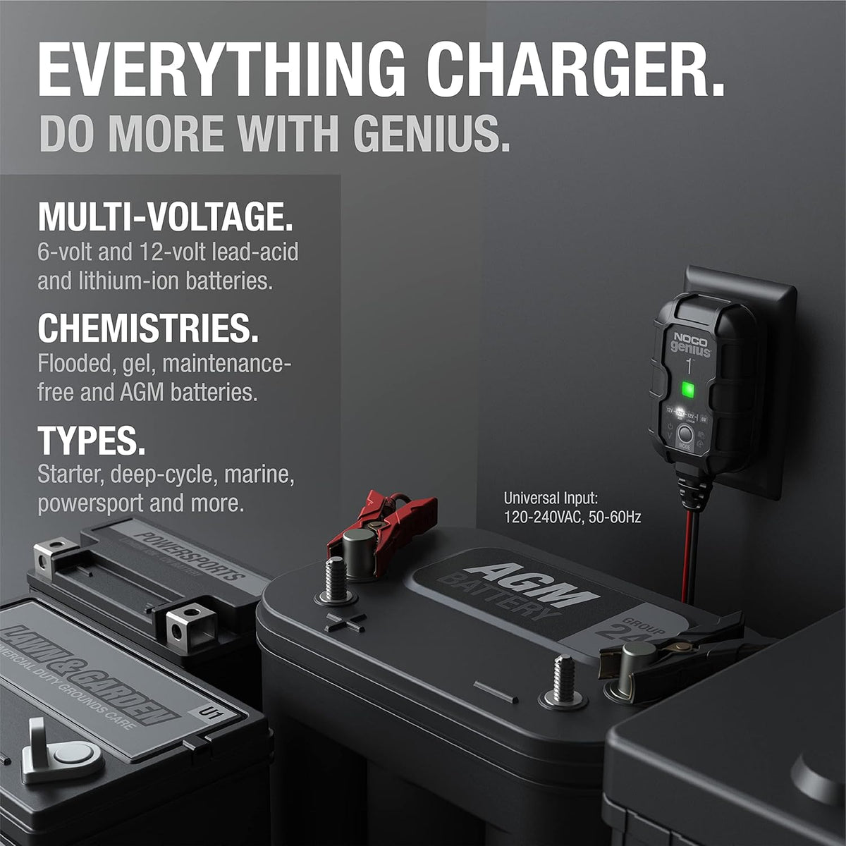 NOCO GENIUS1 1A Smart Battery Charger 6V/12V – Automatic Trickle Charger & Maintainer – Desulfator with Temperature Compensation & Overcharge Protection - PuriLite