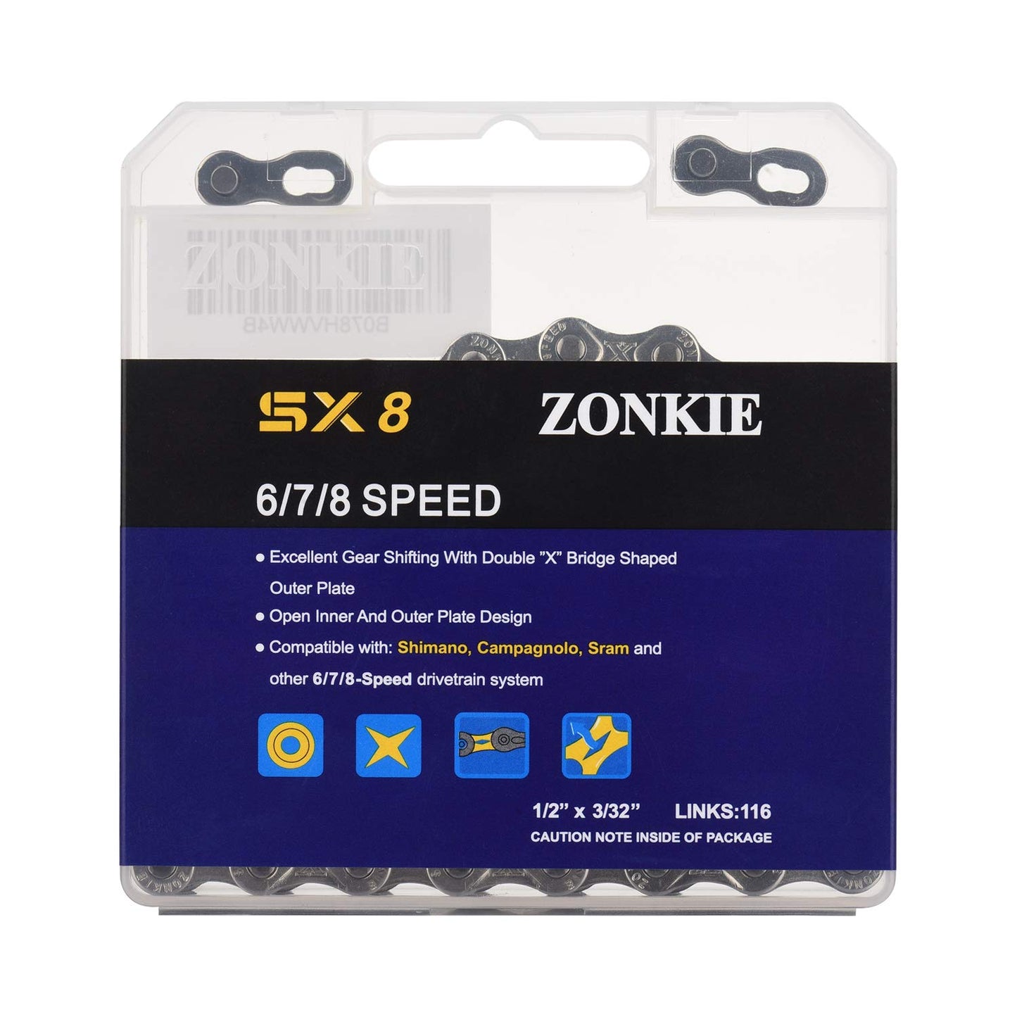 ZONKIE 6/7/8 Speed Bike Chain 1/2 X 3/32 Inch 116 Links