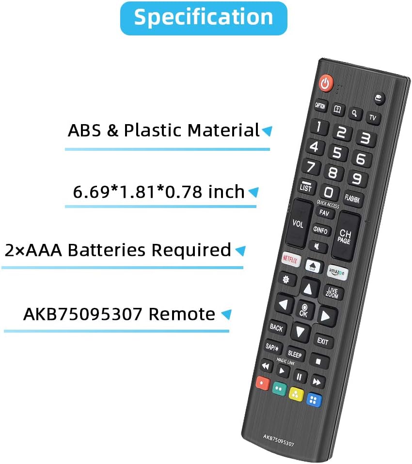Universal Replacement for All LG Remote Control Smart TV OLED LCD LED HDTV 3D 4K Smart TVs AKB75095307 32LJ550B 43UJ6300 55LJ5500 55UJ6050 with Netflix Amazon Shortcut Buttons AKB75375604 AKB74915305
