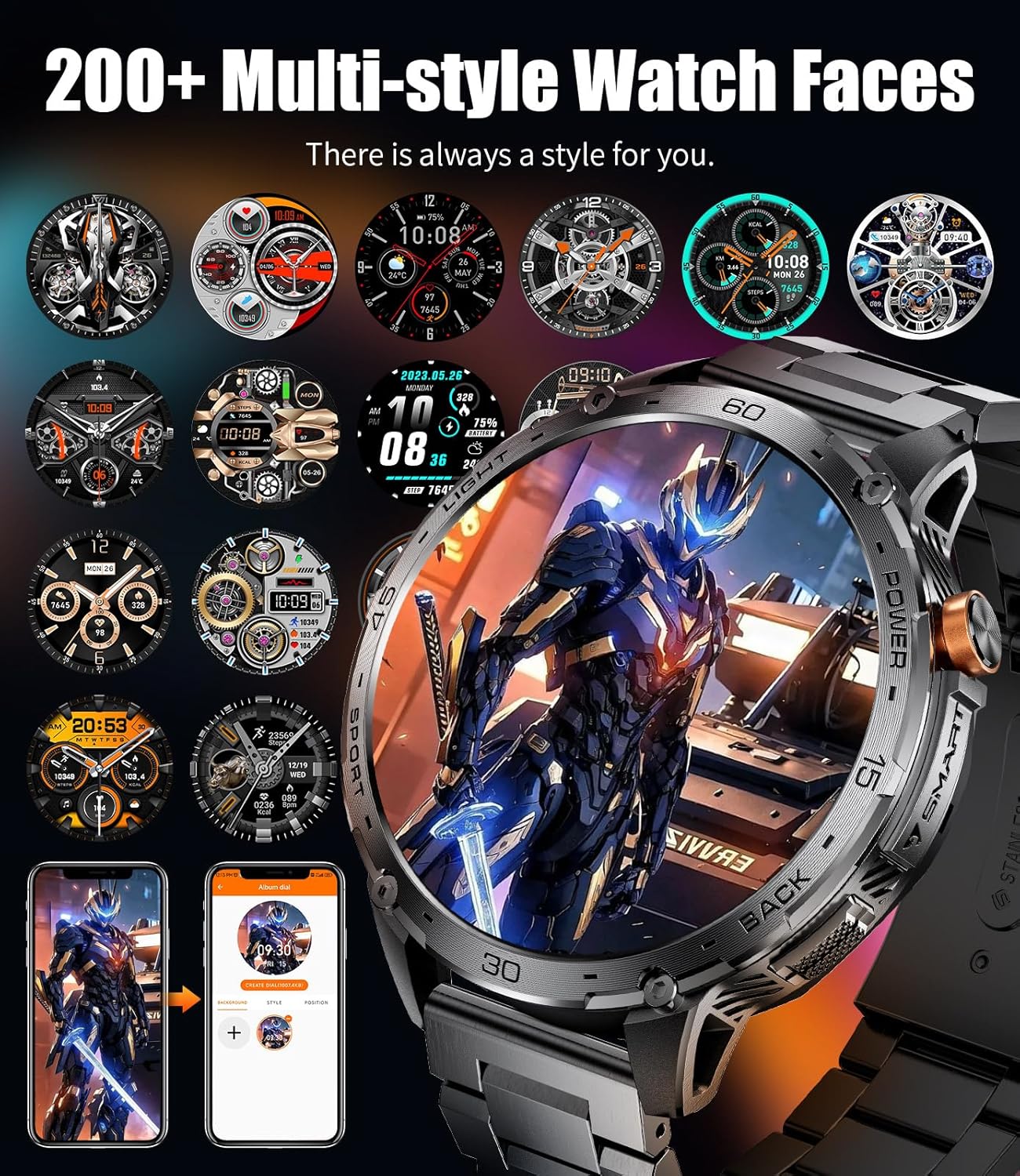 Smartwatch for Men with Bluetooth Call/LED Flashlight, 1.75" HD Amoled Fitness Tracker with 30 Days Battery/120+ Sports Modes, IP68 Waterproof Military Smart Watch for Android iOS, Black
