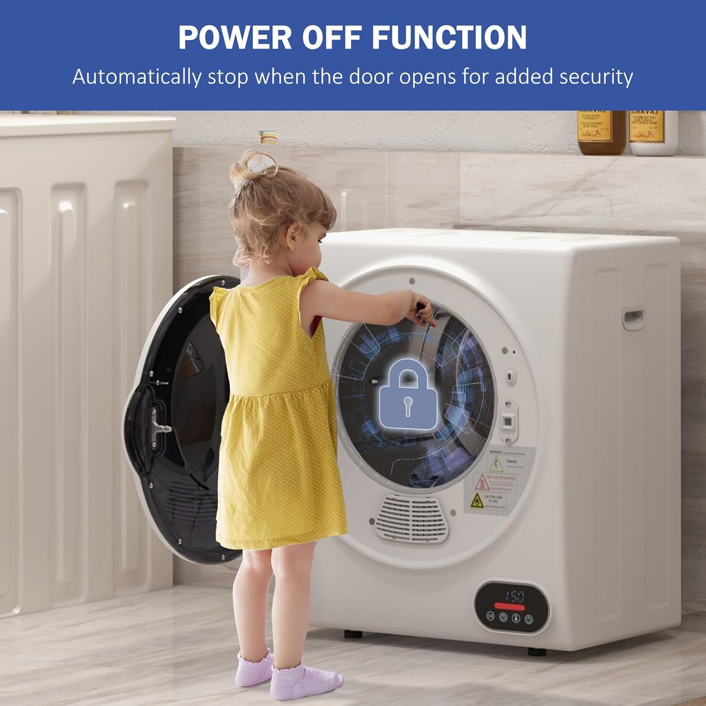 HOMCOM 850W 9lbs Electric Portable Compact Laundry Clothes Dryer, 1.5 cu.ft Portable Tumble Dryer with Stainless Steel Drum, for Apartment, Home, White